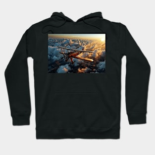 A Biplane Flying Above the Clouds - Landscape Hoodie